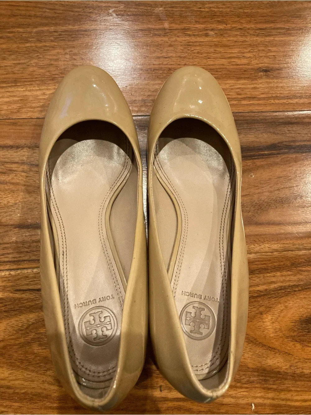 Beige Patent Wedge Pumps - Women